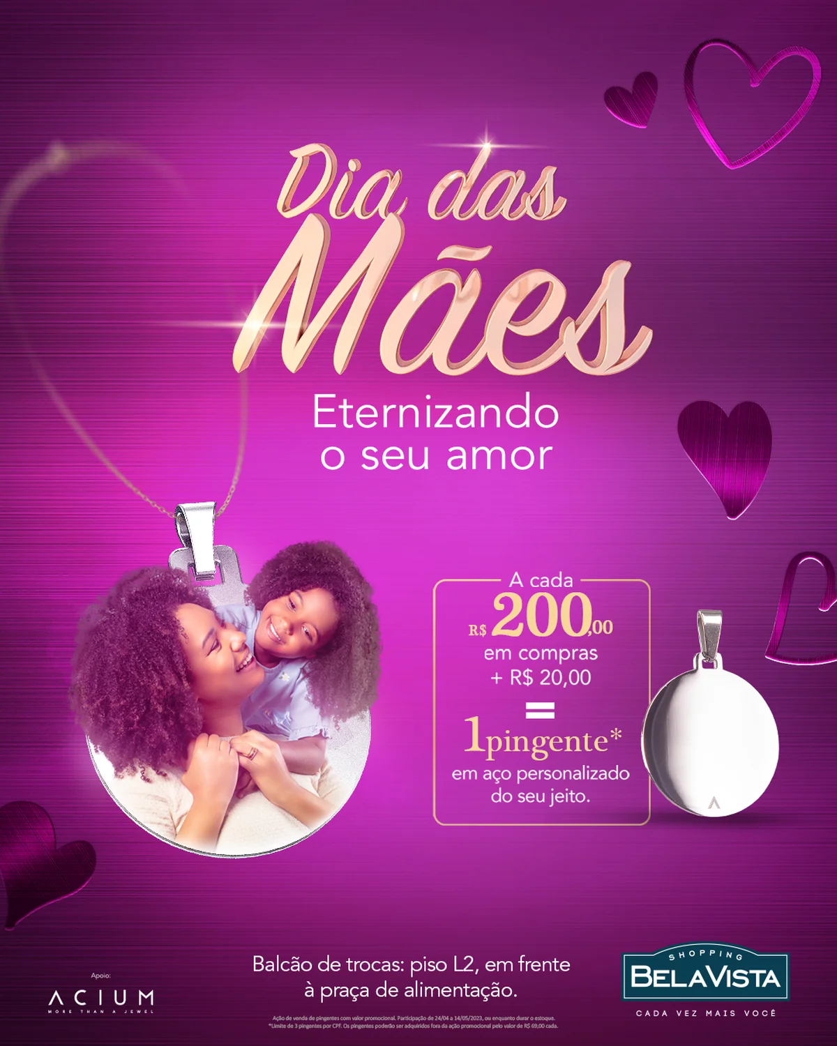 Dia das Mães: Shopping Bela Vista oferece aos clientes pingente personalizado